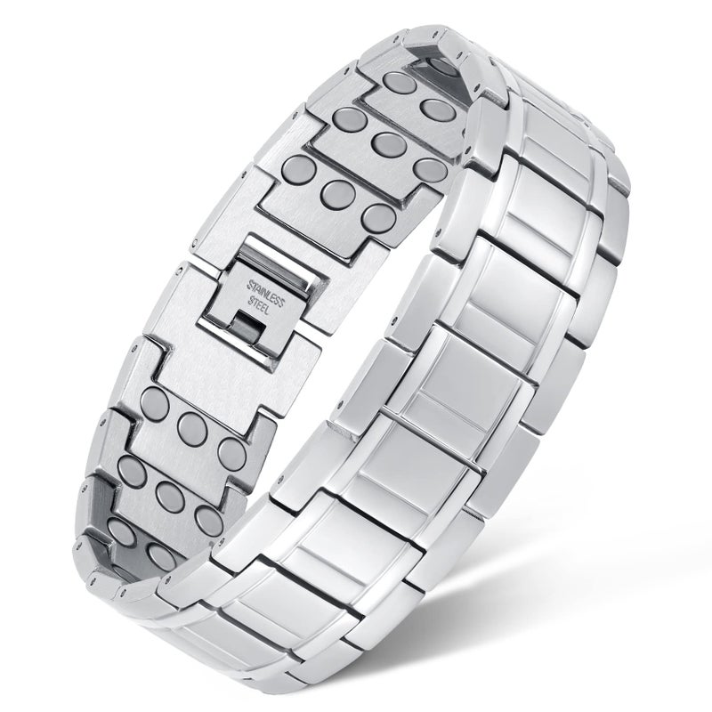 Feraco 3X Magnetic Bracelets for Men Titanium Steel Magnetic Bracelet with 3 Rows Magnets Gunmetal
